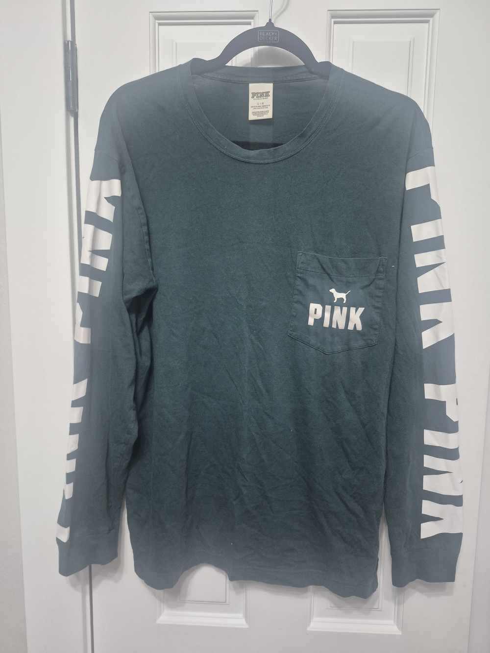 PINK Victoria's Secret Teal Green Crewneck Tee with White Tag Detail